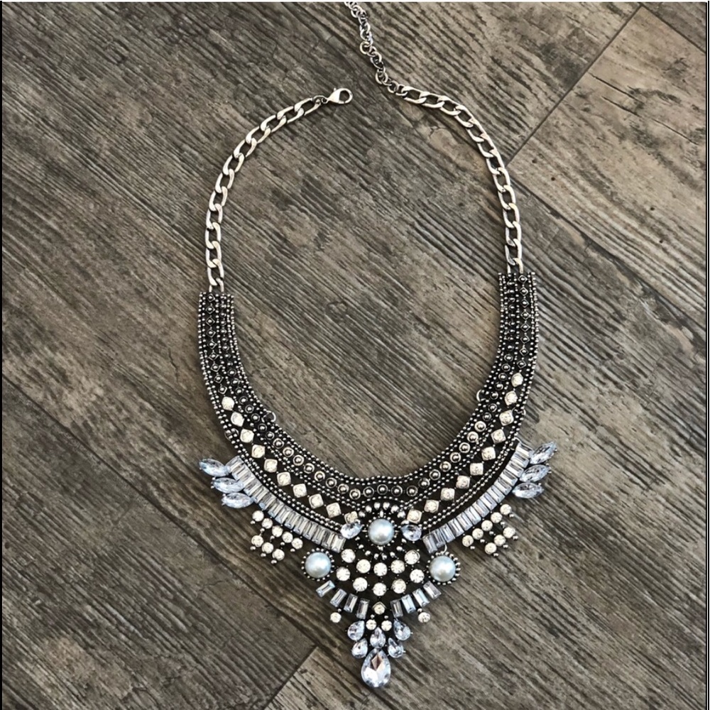 Statement Chunky Silver Necklace Rhinestones Boho - image 3